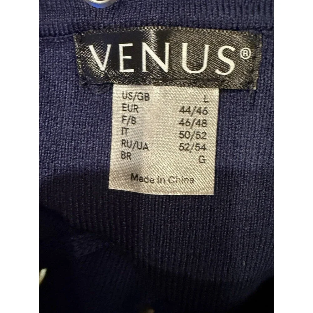Venus Lace up neck and sleeve Navy blue Knit Sweater Size Large - Picture 5 of 7